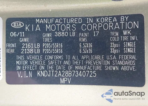 2011 Kia Soul + from USA, damaged, VIN KNDJT2A28B7340725